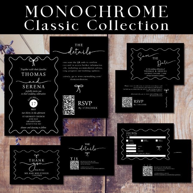 Invitación Boda monocromo de la curva de onda del código QR b (Subido por el creador)