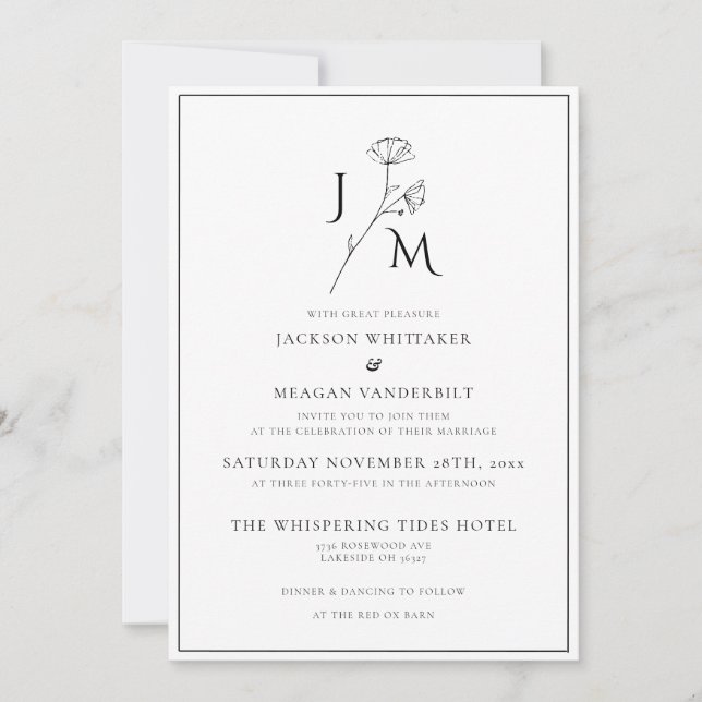 Invitación Boda monocromo elegante monocromo minimalista (Anverso)