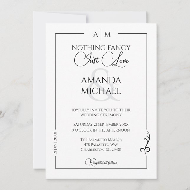 Invitación Boda monocromo negro Minimalista moderno (Anverso)