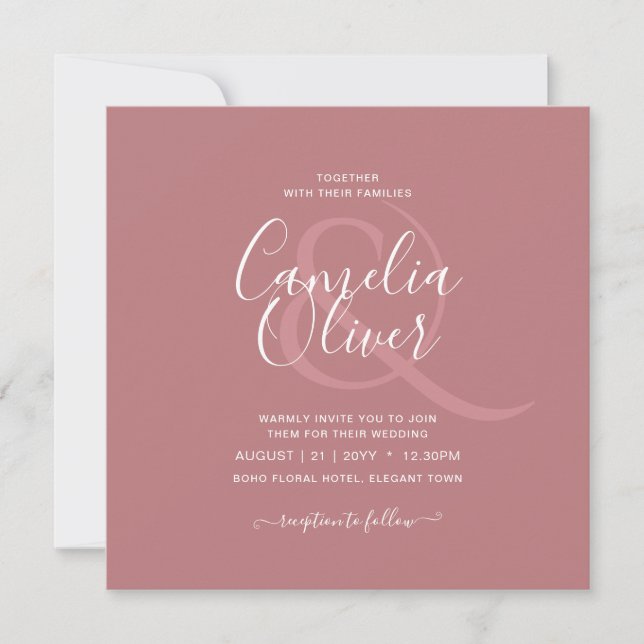 Invitación Boda monocromo Rosa polvoriento (Anverso)