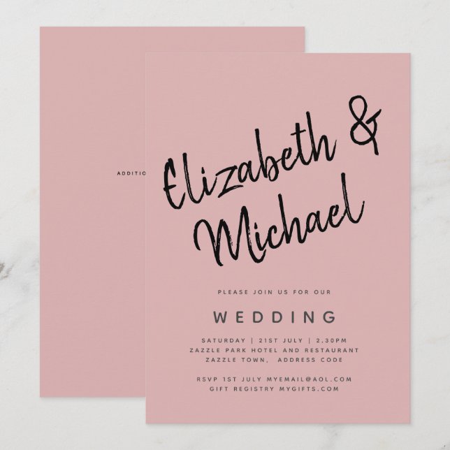 Invitación BODA monocromo rosado Rosa con luz de PRESUPUESTO (Anverso / Reverso)