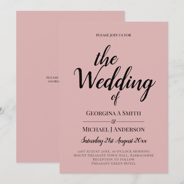Invitación BODA monocromo rosado Rosa con luz de PRESUPUESTO (Anverso / Reverso)