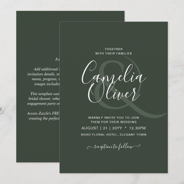 Invitación Boda monocromo verde moderno (Anverso / Reverso)