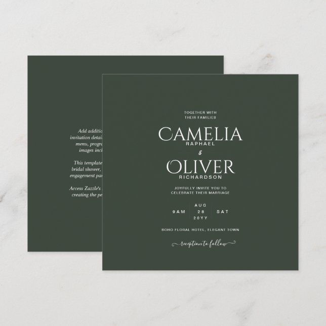 Invitación Boda monocromo verde moderno (Anverso / Reverso)