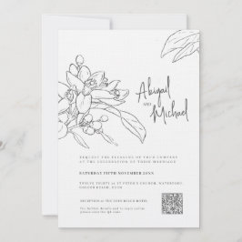 Invitación boda monofoto de boceto de flores de naranja