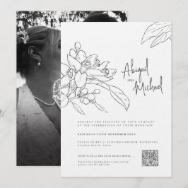Invitación boda monofoto de boceto de flores de naranja