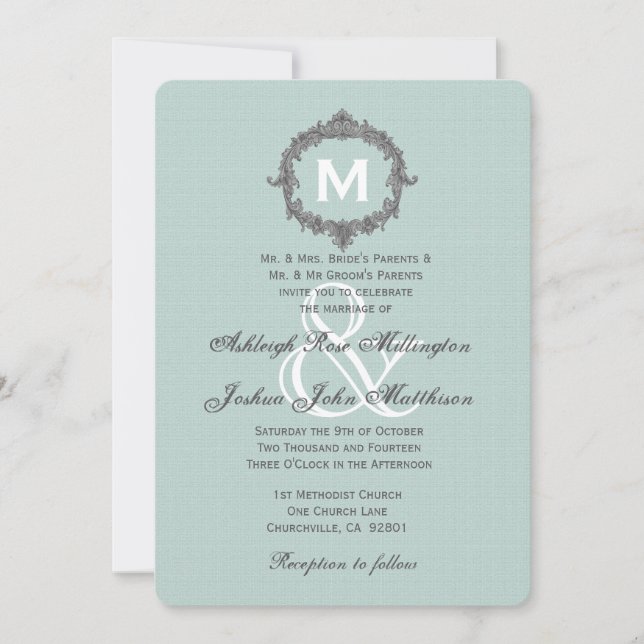 Invitación Boda monograma A03 de marco gris y blanco (Anverso)