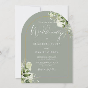 Invitación Boda Monograma Arco Verde Esmeralda Verde Dorado V