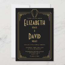 Boda Monograma Art Déco Negro y Dorado de los Años