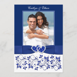 Invitación Boda | Monograma | Azul, Blanco | Floral | FOTO