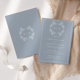 Invitación Boda Monograma azul polvoriento formal
