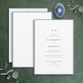 Invitación Boda monograma azul turbio y elegante simple