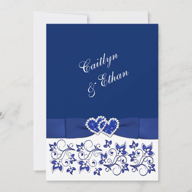 Invitación Boda | Monograma | Azul y blanco | Floral (Anverso)
