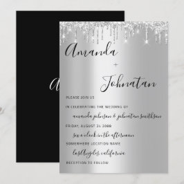 Invitación Boda Monograma Black Silver Dris Gray Spark