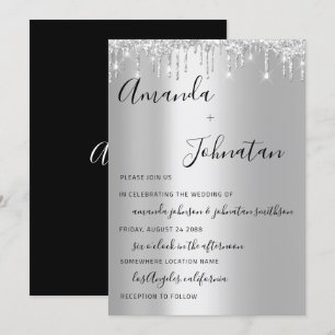 Invitación Boda Monograma Black Silver Dris Gray Spark