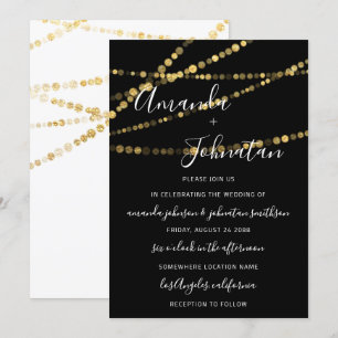 Invitación Boda Monograma Black White Lights Gold New Trend