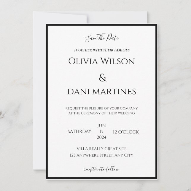 Invitación Boda Monograma blanco y negro (Anverso)
