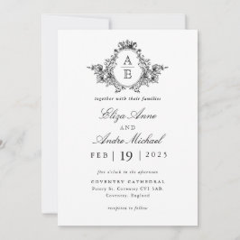 Invitación Boda Monograma blanco y negro de cosecha