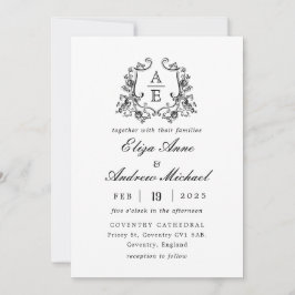 Invitación Boda Monograma blanco y negro de cosecha