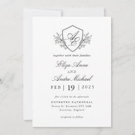 Invitación Boda Monograma blanco y negro de cosecha