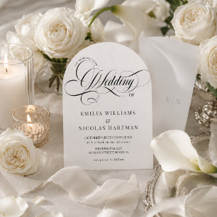 Invitación Boda Monograma Blanco y Negro Todo en Uno