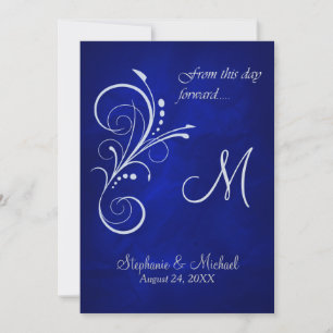 Invitación Boda Monograma Blue Silver Swirl