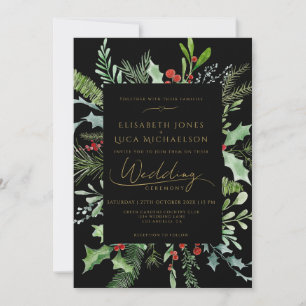 Invitación Boda Monograma Botánico de Hoja de Baya de Inviern