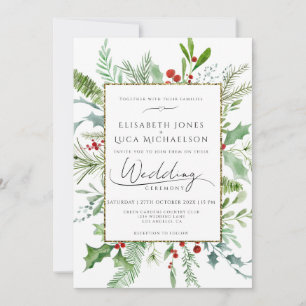 Invitación Boda Monograma Botánico de Hoja de Bayas de Invier