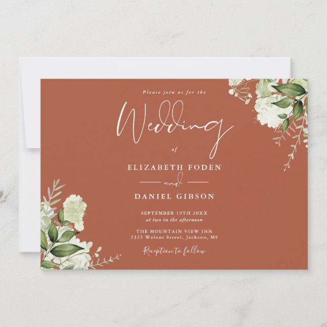 Invitación Boda Monograma Botánico de Terracota (Anverso)