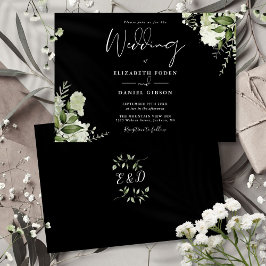 Invitación Boda Monograma Botánico de Verde Blanco 