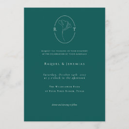 Invitación Boda Monograma Botánico Esmeralda Moderna