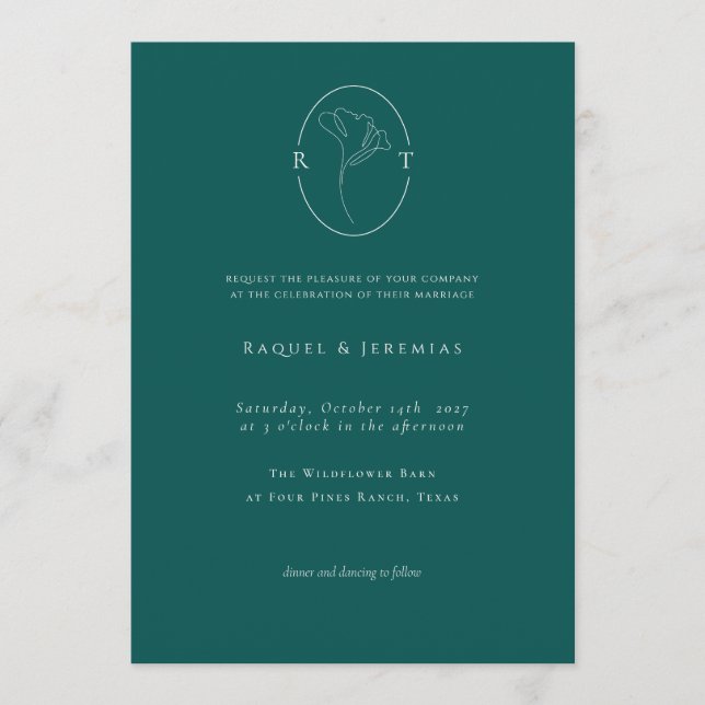 Invitación Boda Monograma Botánico Esmeralda Moderna (Anverso)