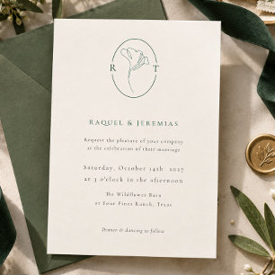 Invitación Boda Monograma Botánico Verde Esmeralda