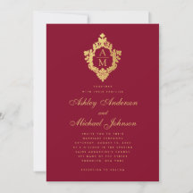 Boda Monograma Burgundy Faux Gold Vintage Escudo