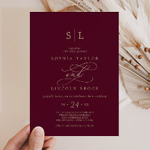 Boda Monograma Caligrafía Romántica Borgoña