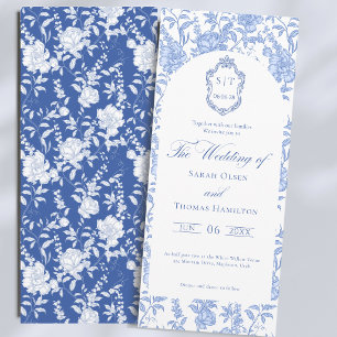 Invitación Boda Monograma Chinoisería Floral Delft Azul