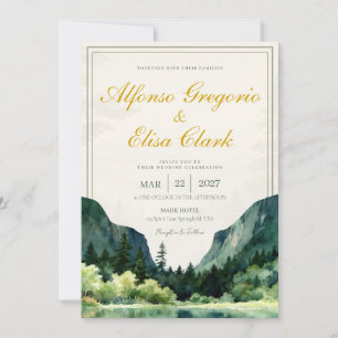 Invitación Boda Monograma Clásico Acuarela Rústica Verde