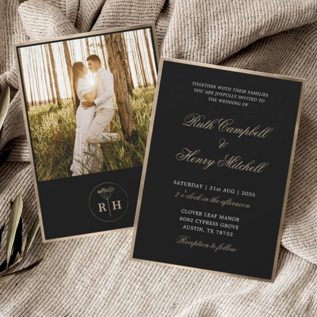 Invitación Boda Monograma clásico blanco y dorado (Subido por el creador)