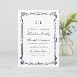 Invitación Boda Monograma Clásico con Marco Vintage de Marina