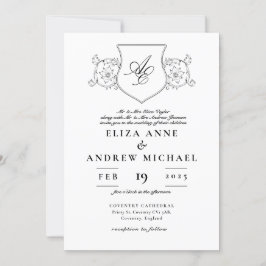Invitación Boda Monograma clásico de Escudo blanco y negro