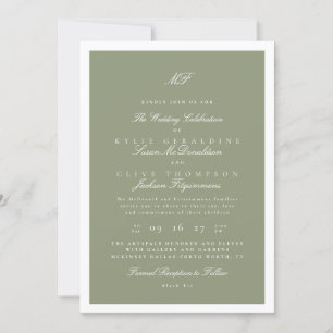 Invitación Boda Monograma clásico de sabio con marco blanco f