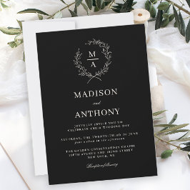 Invitación Boda monograma clásico simple y negro elegante