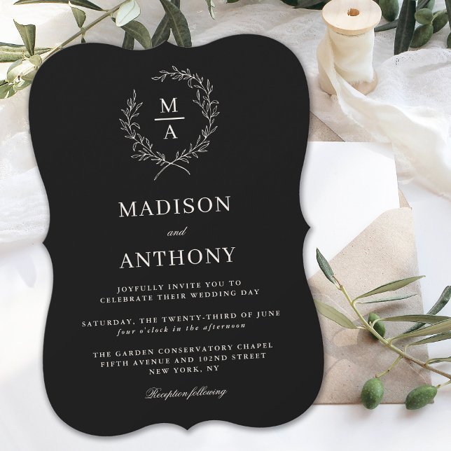 Invitación Boda monograma clásico simple y negro elegante (Subido por el creador)