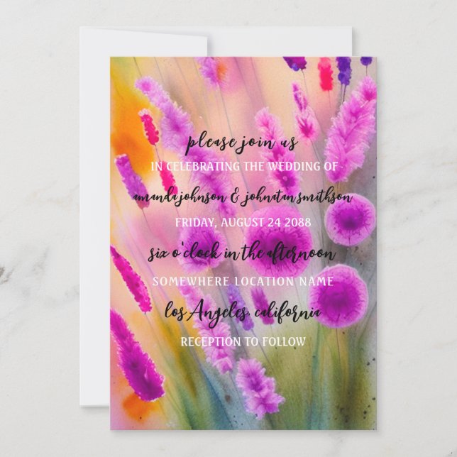 Invitación Boda Monograma Código QR Par Verde Púrpura (Anverso)