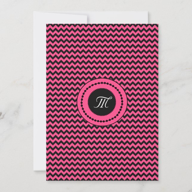 Invitación Boda Monograma con Chevron Rosa (Anverso)