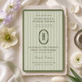 Invitación Boda Monograma con Raya Verde Salvia