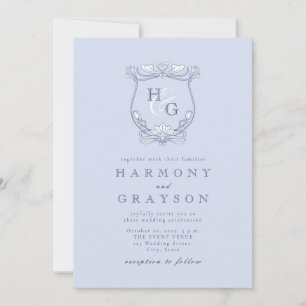 Invitación Boda Monograma Cresta Azul