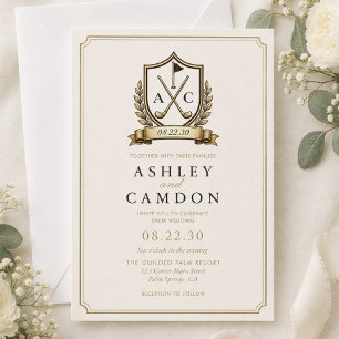 Invitación Boda Monograma Cresta de Golf Oro