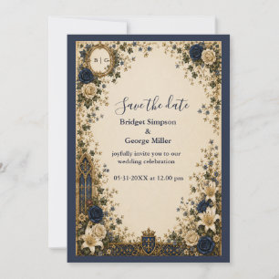 Invitación Boda Monograma Cresta Gótica Real Medieval
