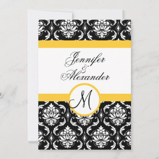 Invitación Boda Monograma Damasco AmarilloInvitación frontal